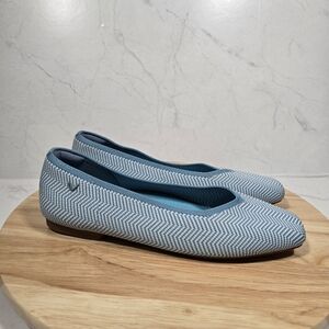 Vivaia Square-Toe V-Cut Flats Women Sz 41.5 Blue Chevron Slip-on Knit Shoes